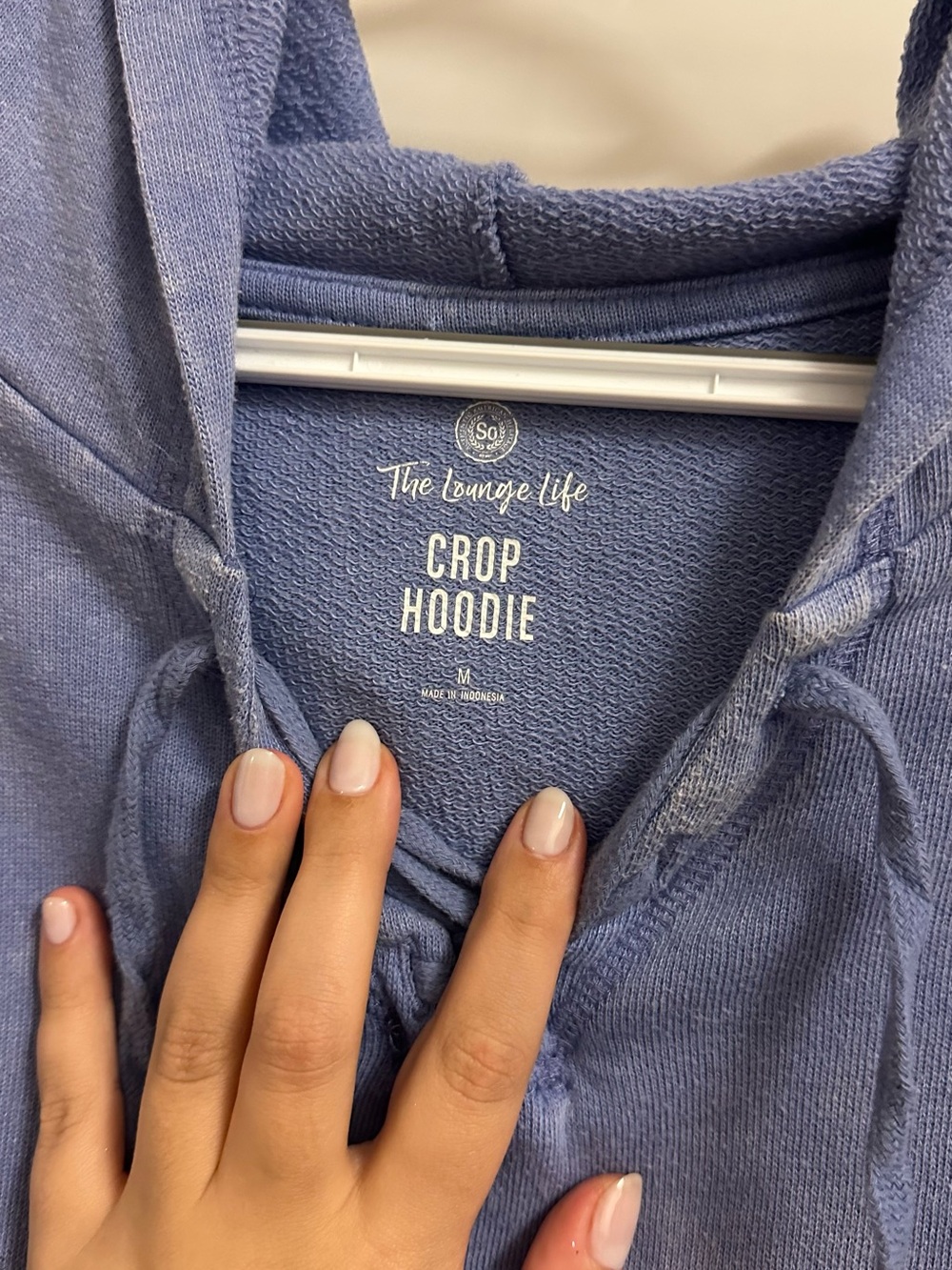 Women’s Top Washed Soft Blue Cropped Hoodie - Picture 2 of 7